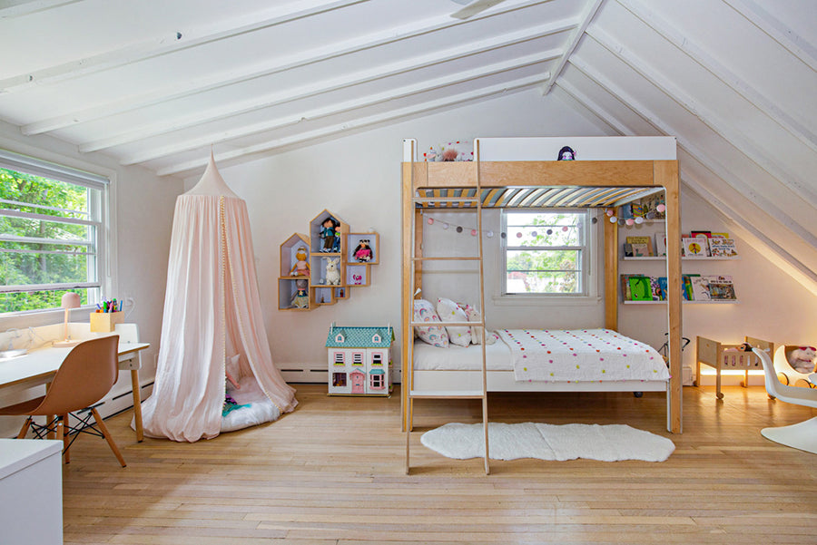 Seacord House - Full Home Reset: 
Children's bedroom with a bunk bed, desk, and decor elements.